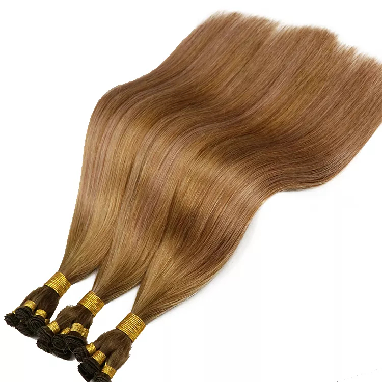 Hot Selling Russian Blonde Human Hair Hand Tied Weft Extension Top Quality Seamless Thin Hand Tied Weft